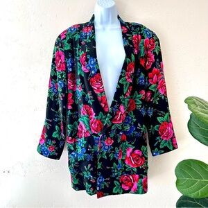 JOU JOU VINTAGE 80s Floral Oversized Longline Blazer Small